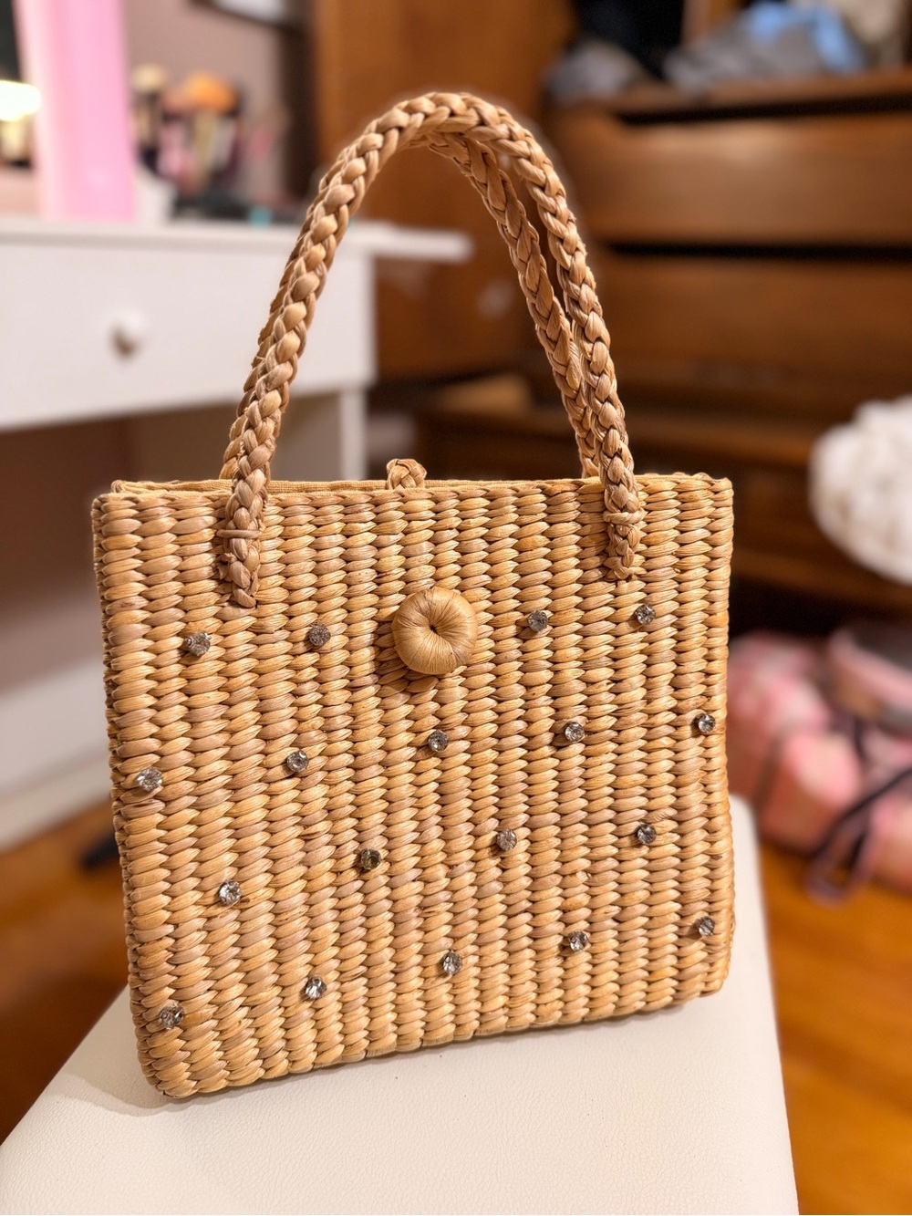 Woven Straw Tote Bag in Natural Tan
